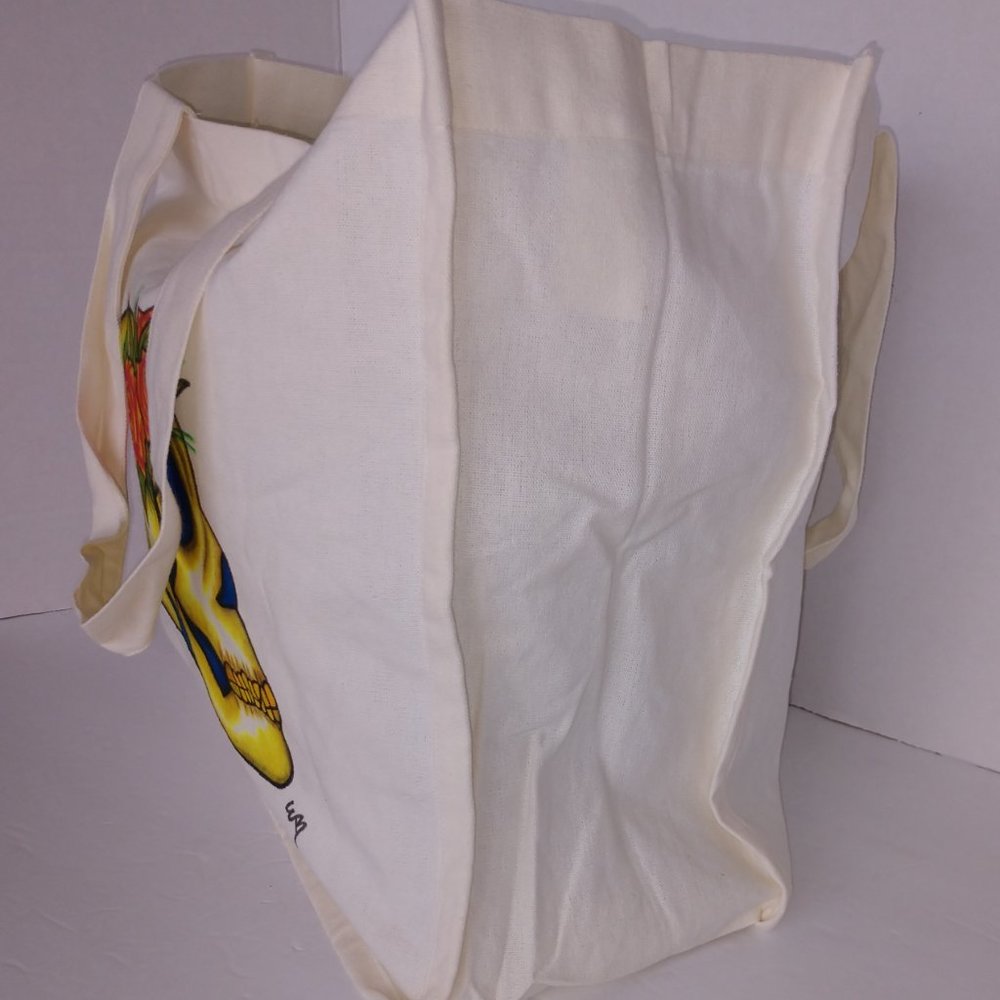 Hand-Painted Skull Tote Bag: Floral Rose Crown, Reusable Canvas - Picture 4 of 16
